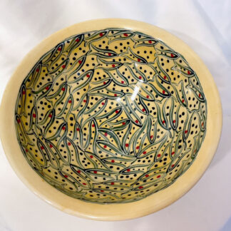 Pale gold w/ green fish